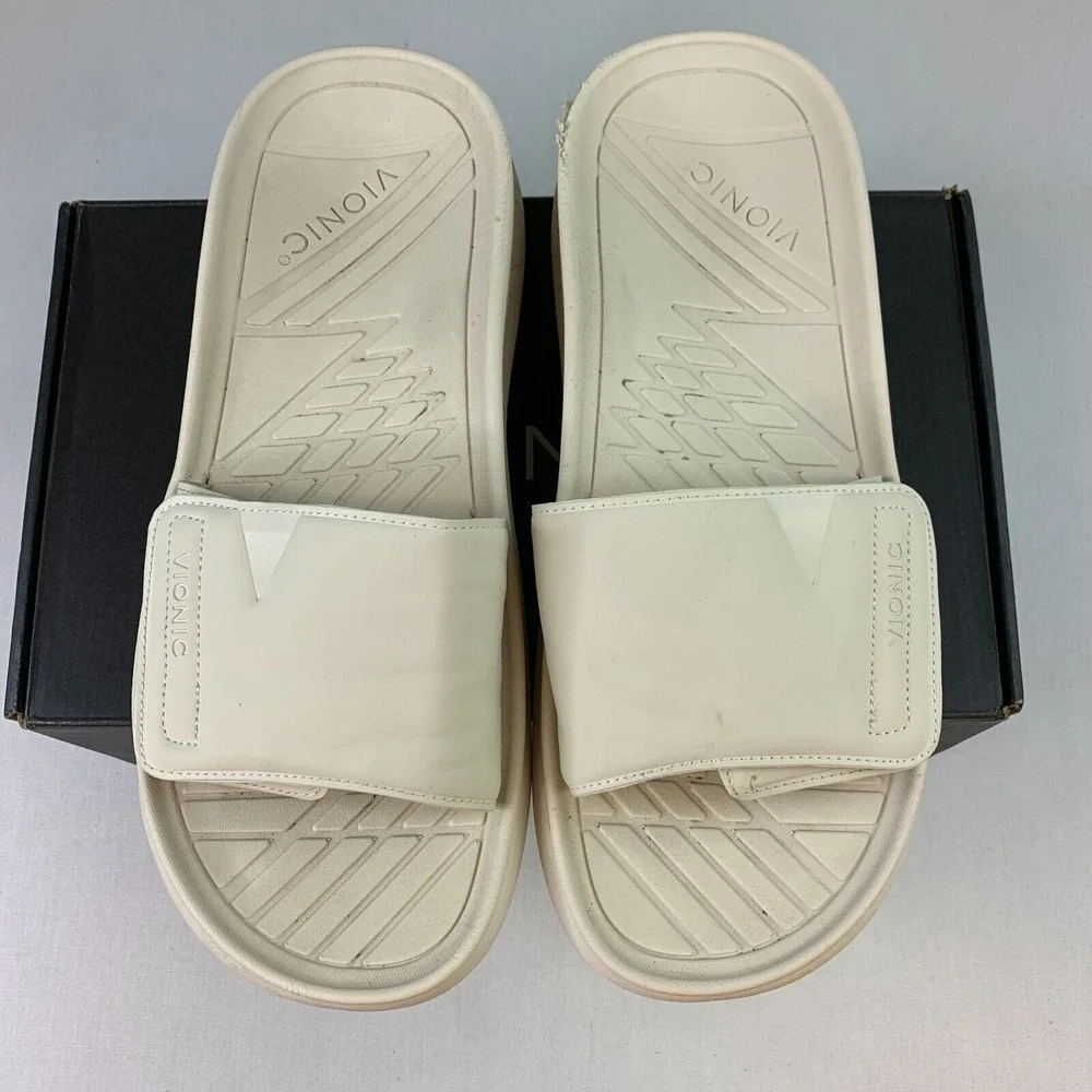 Vionic Mens‎ Blissful Rejuvenate Slider Cream Slip-On Strap Sandal Sz 11.5M
